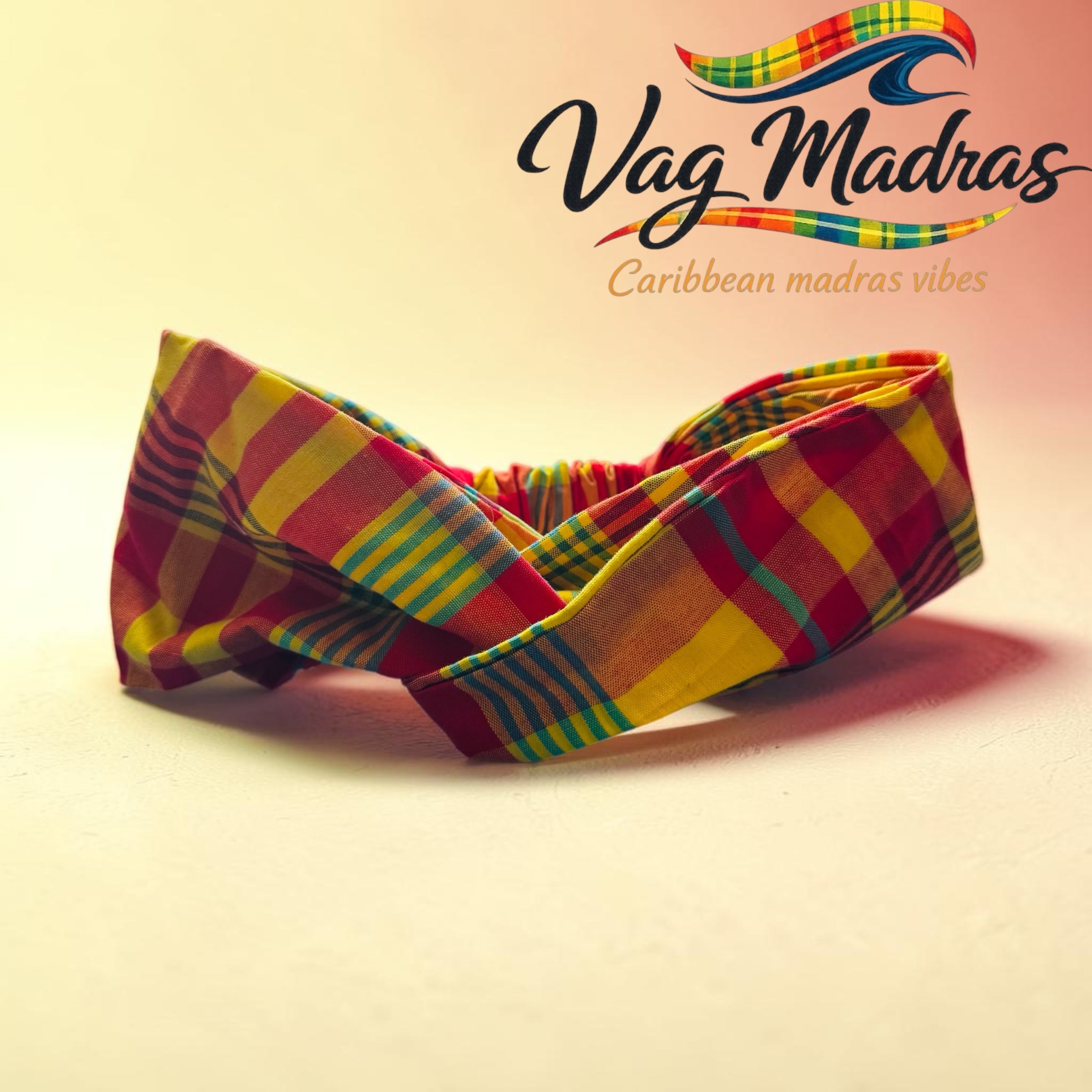 Headband madras jaune & rouge – fait main
