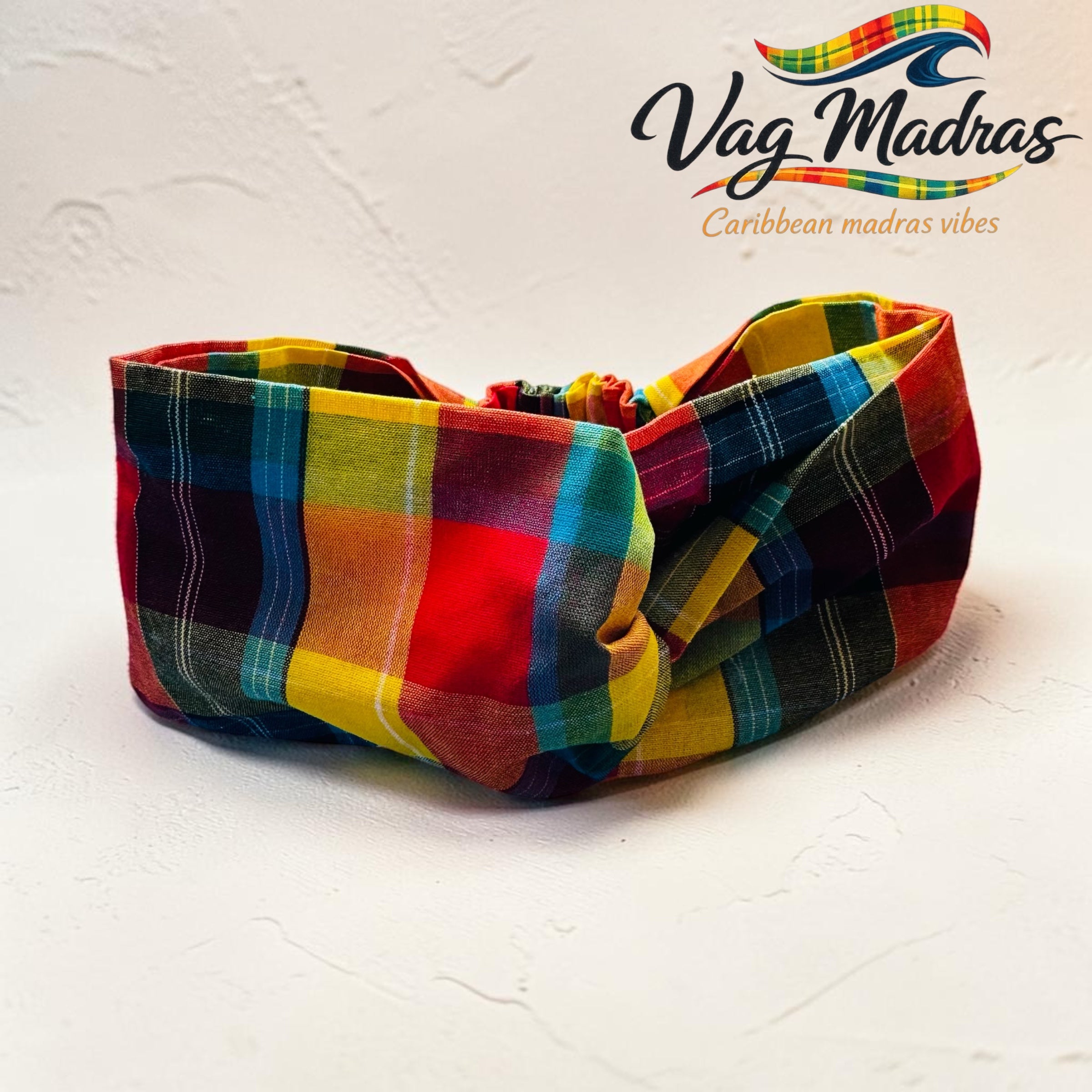 Headband madras jaune & rouge – fait main