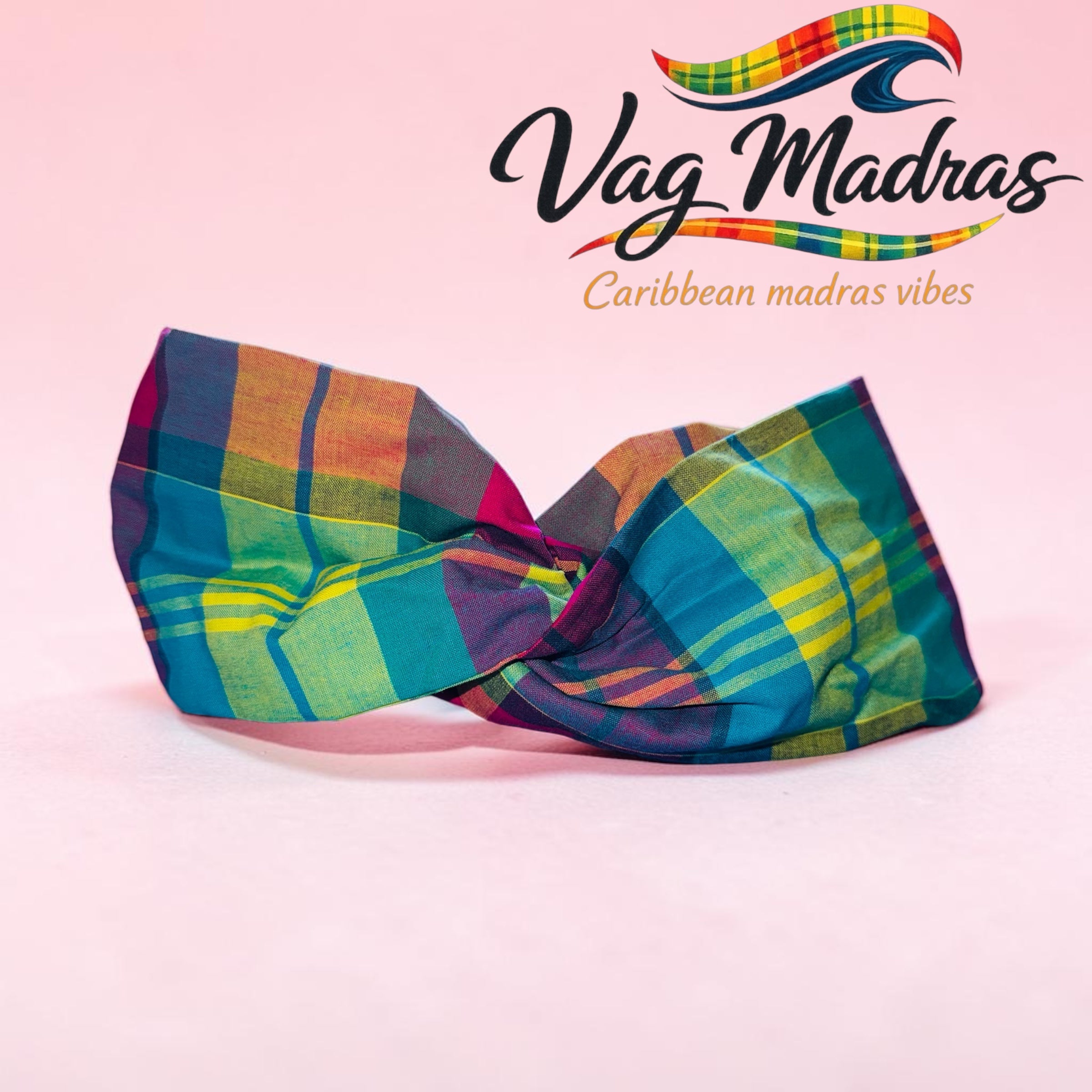 Headband madras rose – fait main