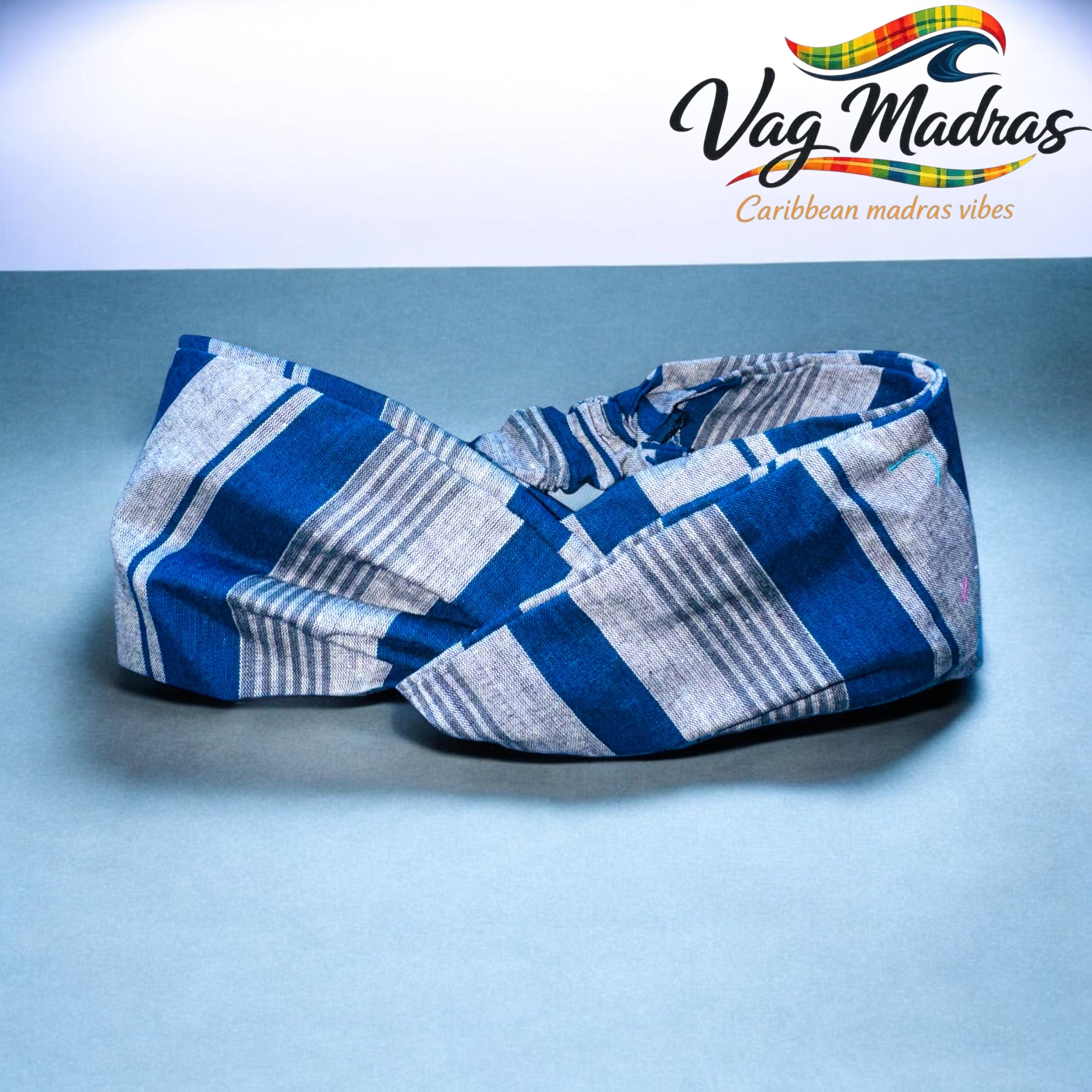 Headband madras bleu – fait main