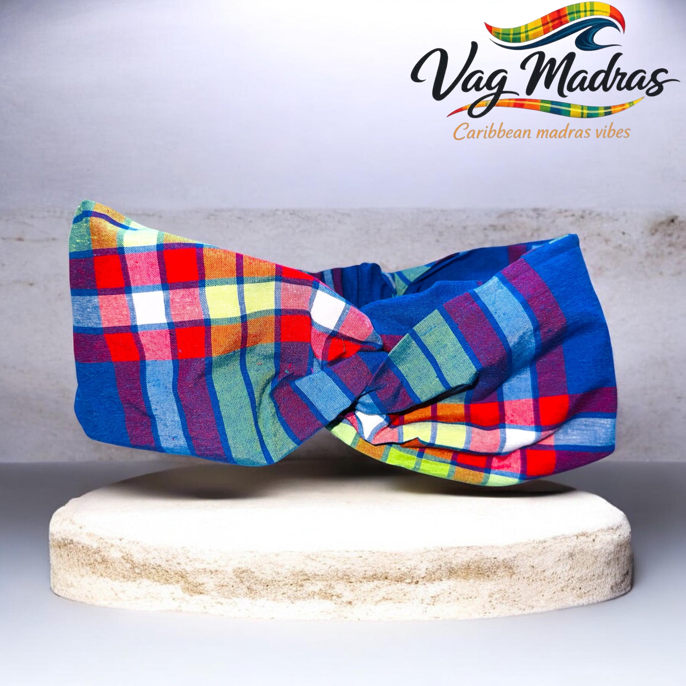 Headband madras bleu – fait main