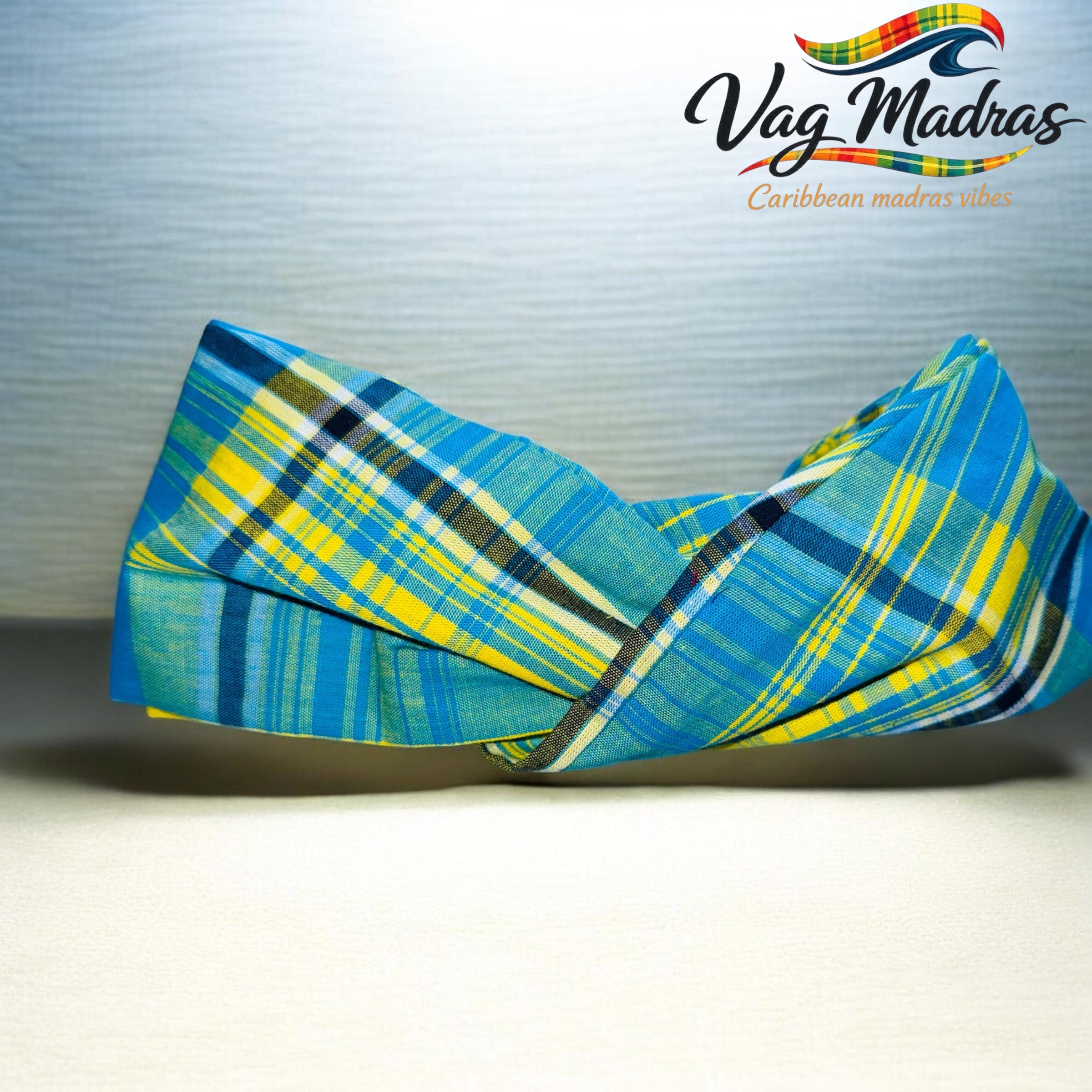 Headband madras bleu – fait main