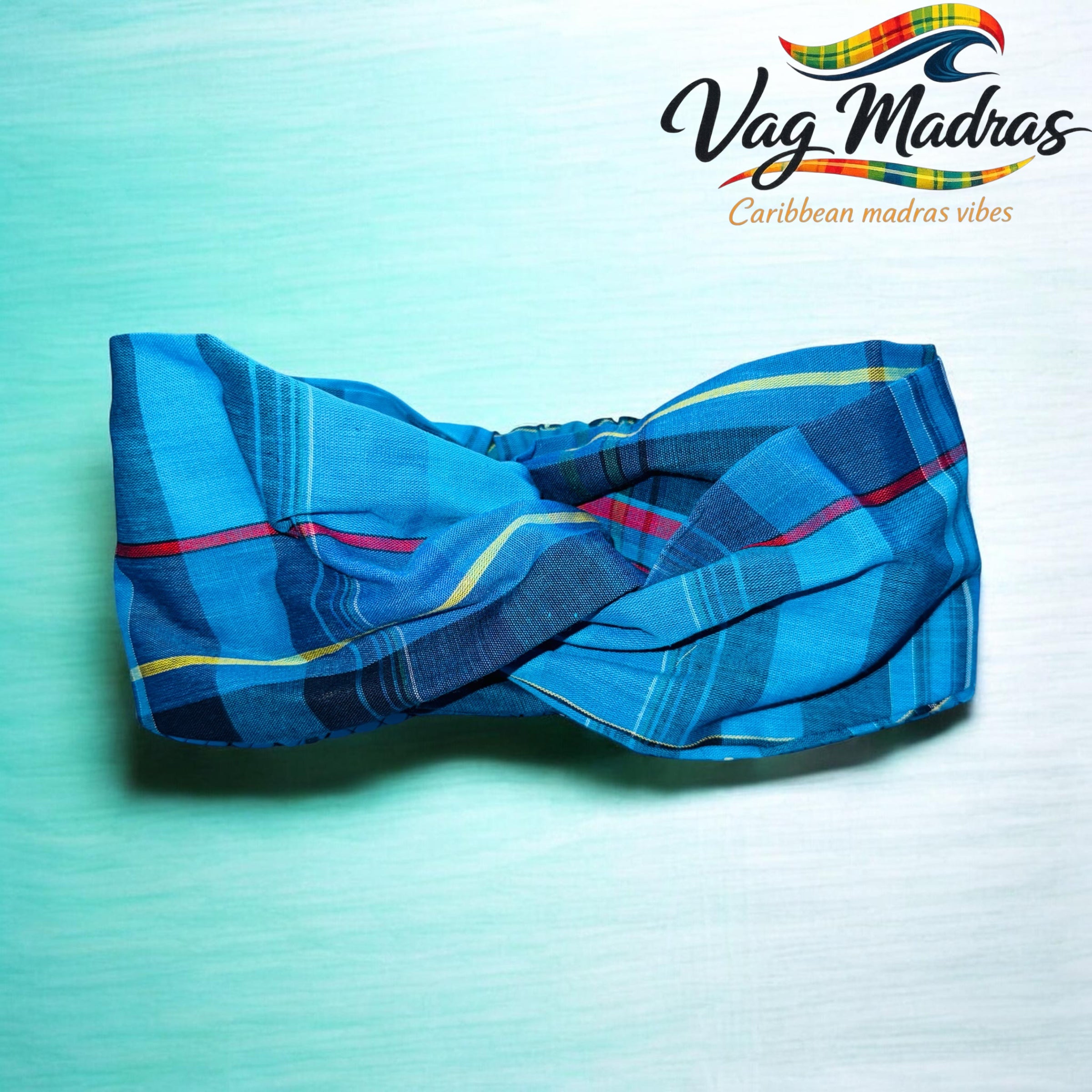 Headband madras bleu – fait main