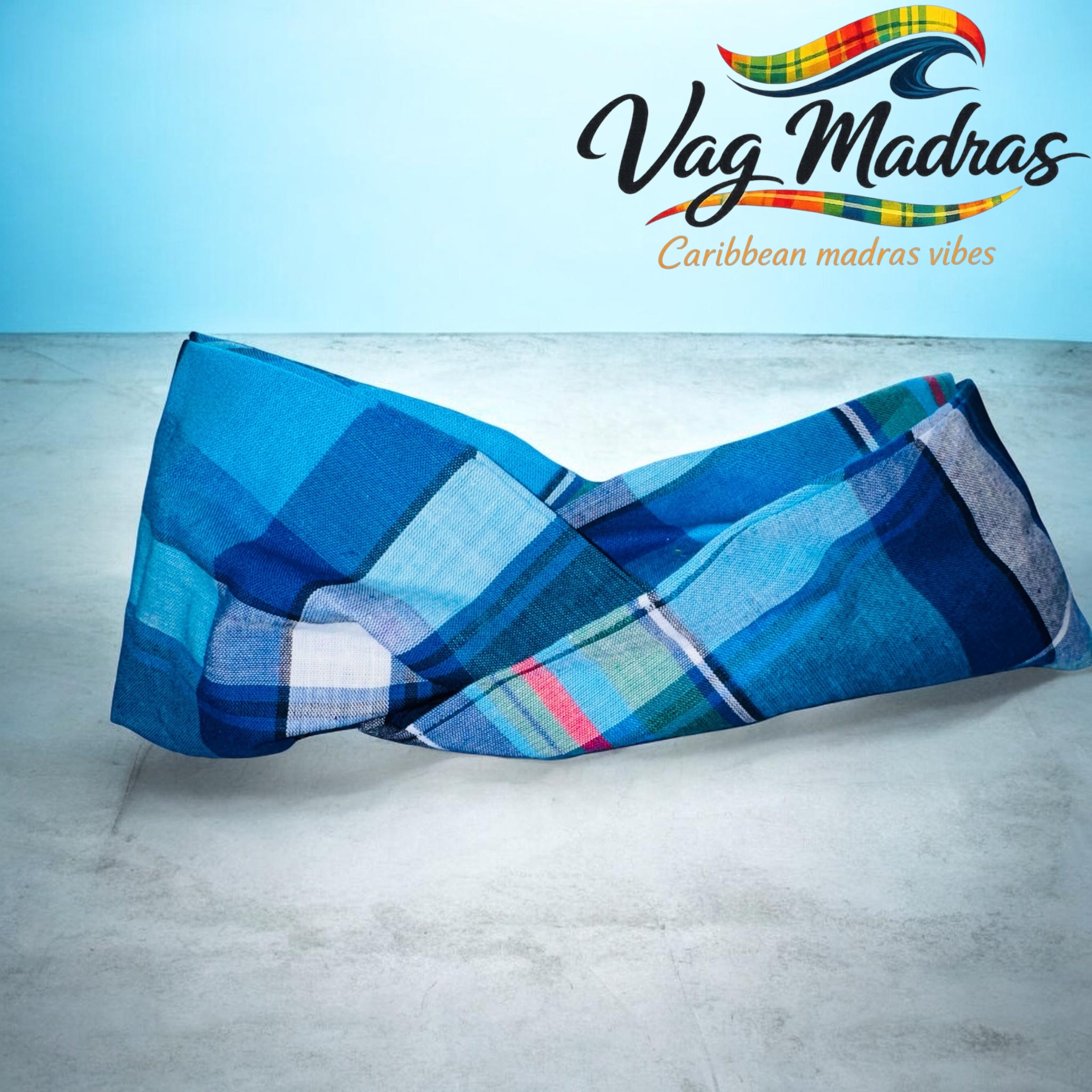 Headband madras bleu – fait main