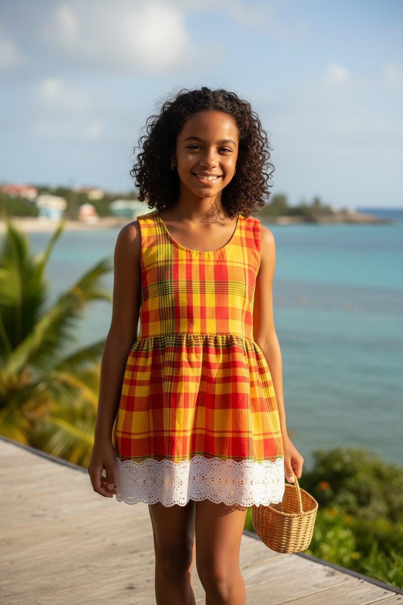 Robe enfant « Shasha » – Madras & Dentelle