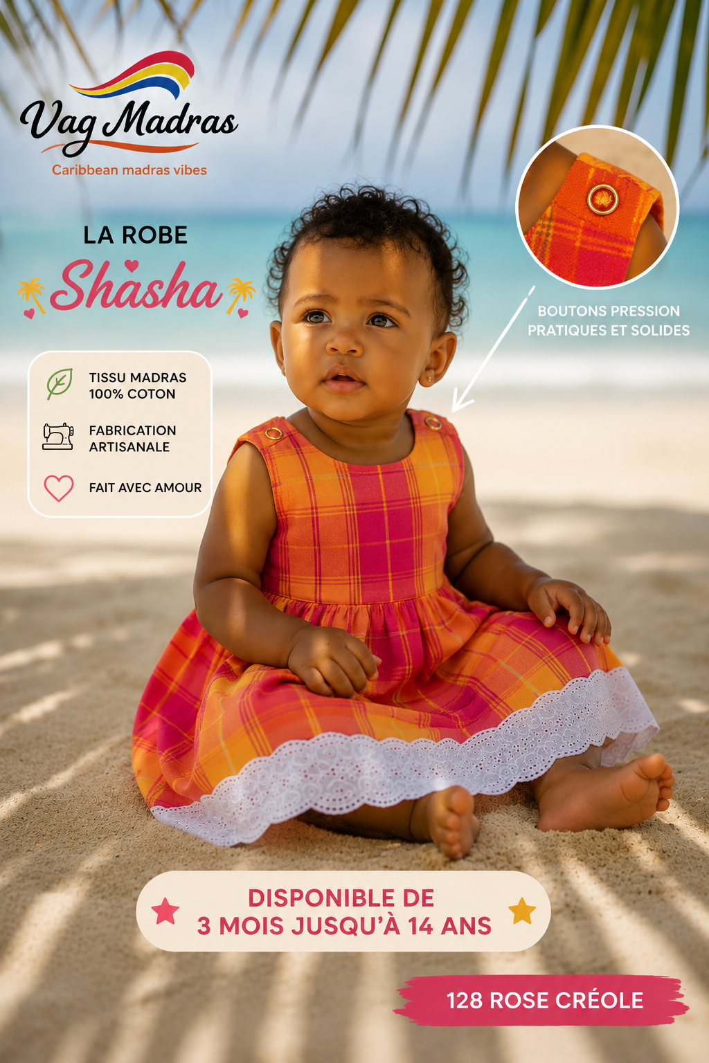 Robe Shasha madras & dentelle – fait main
