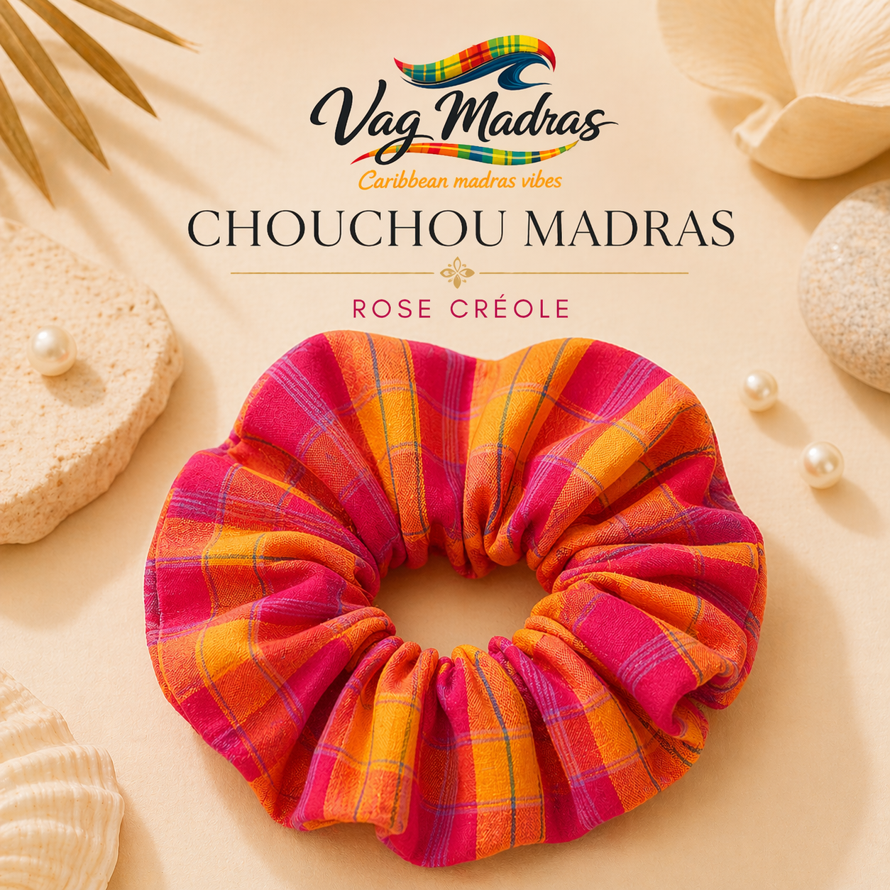 Chouchou Madras Rose Créole – fait main