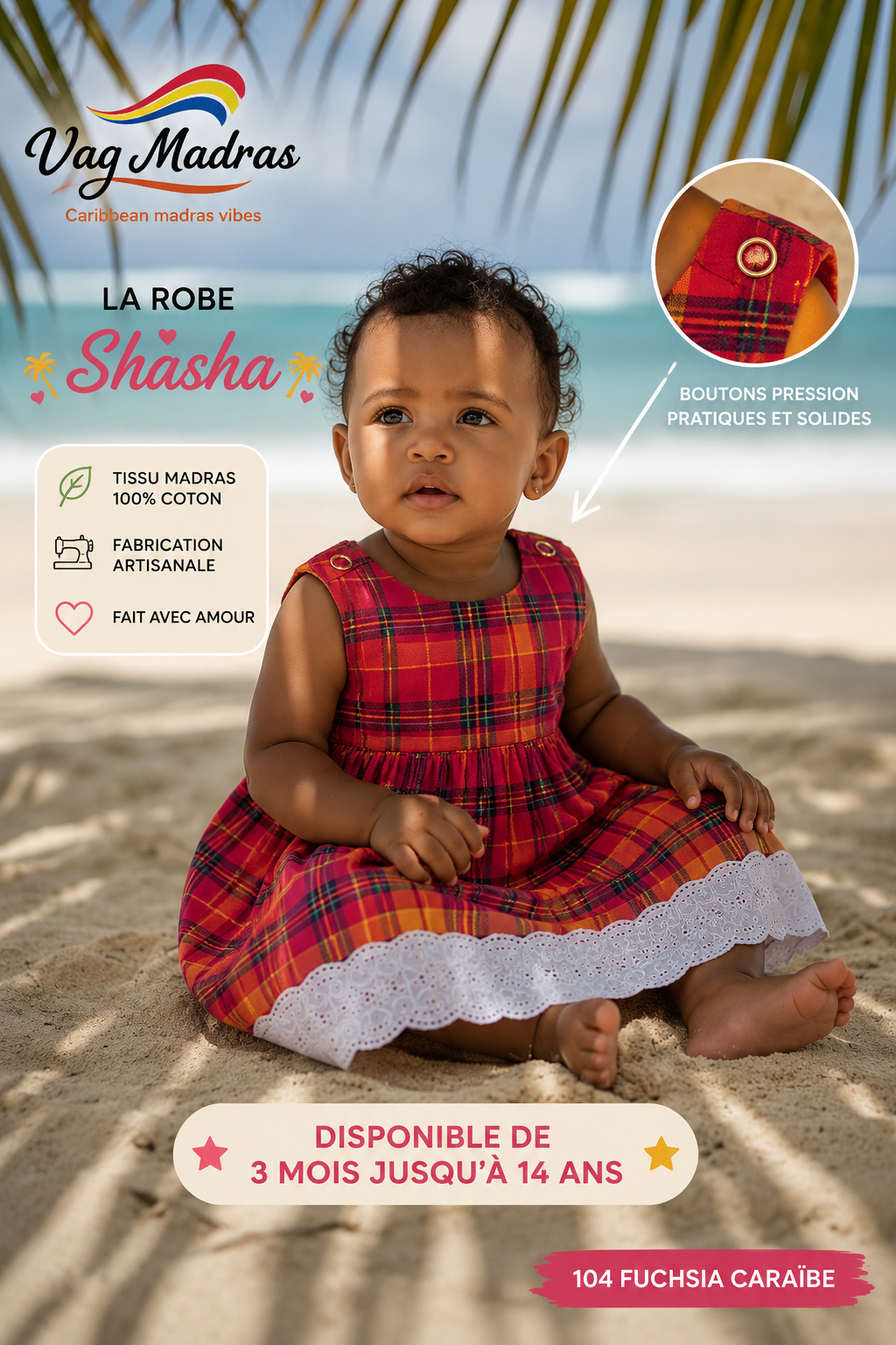 Robe Shasha madras & dentelle – fait main