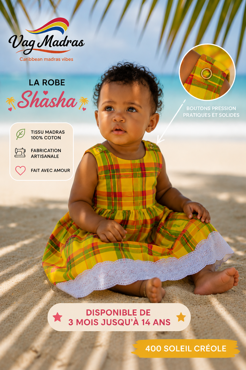 Robe Shasha madras & dentelle – fait main