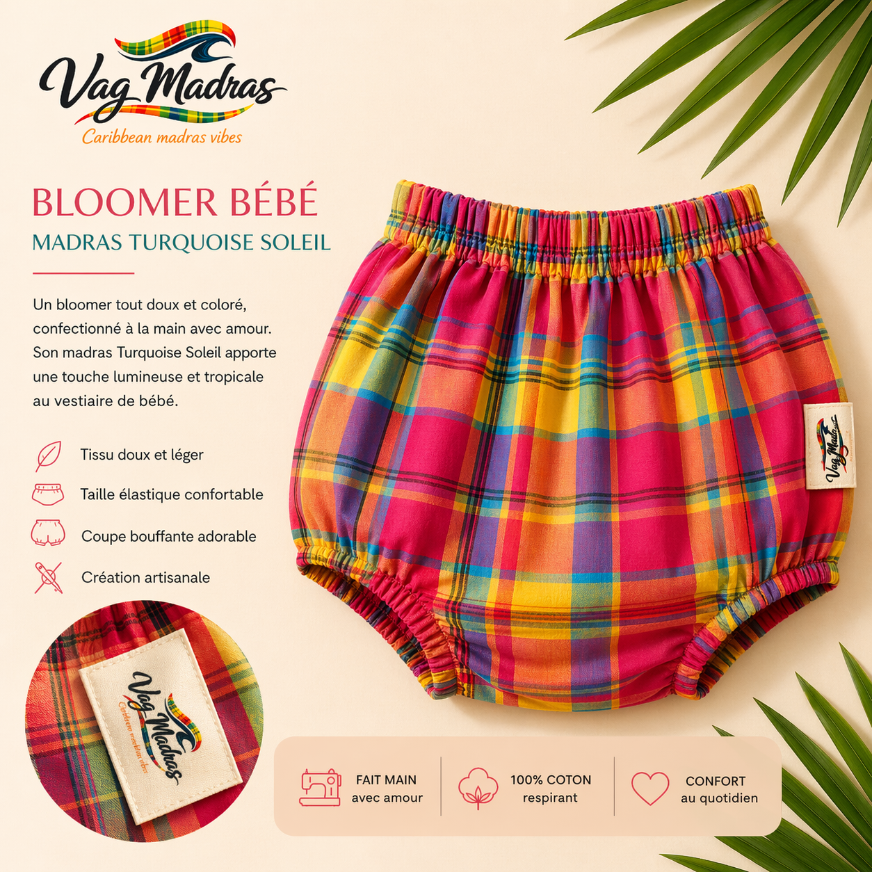 Bloomer bébé Turquoise Soleil – fait main