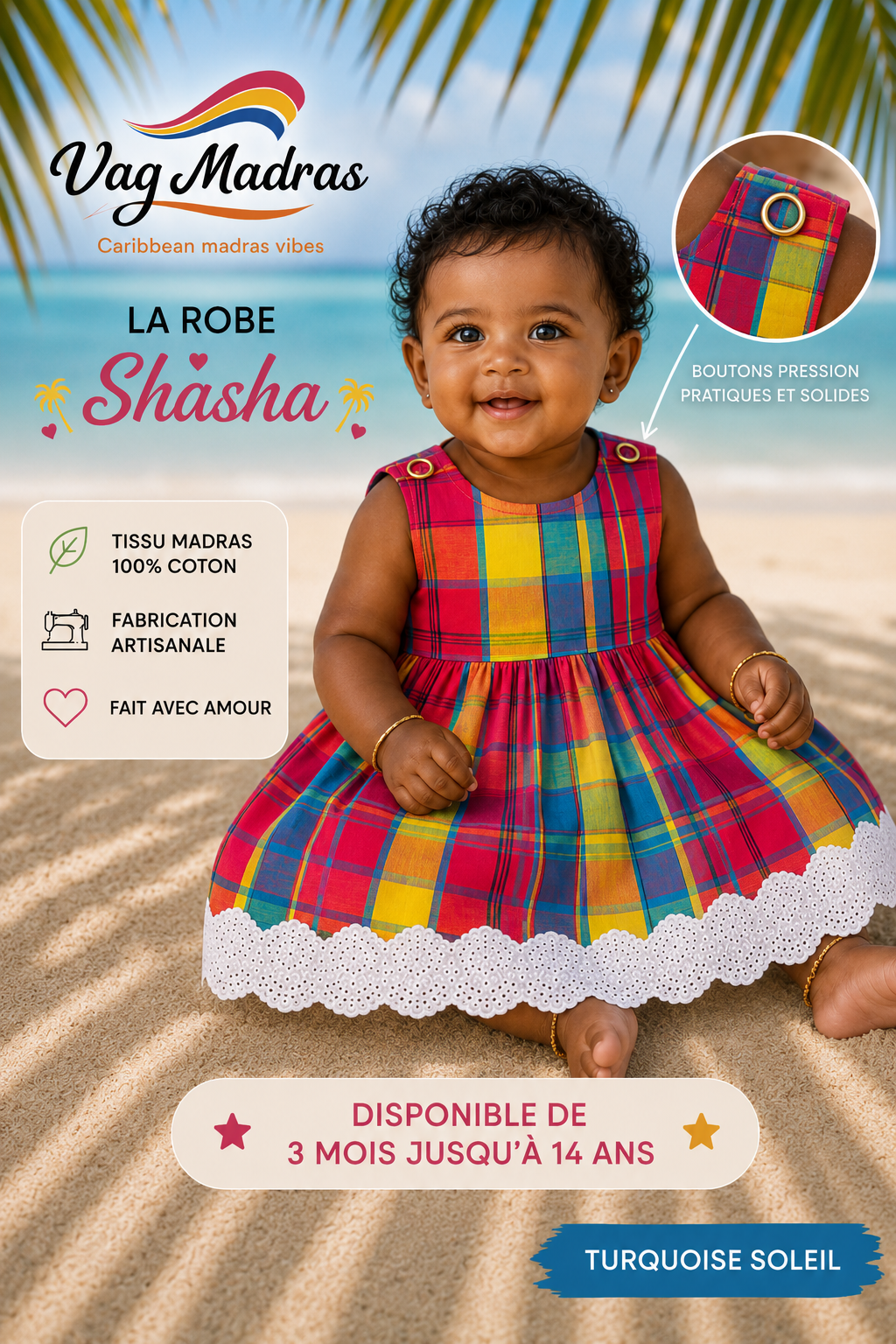 Robe Shasha madras & dentelle – fait main