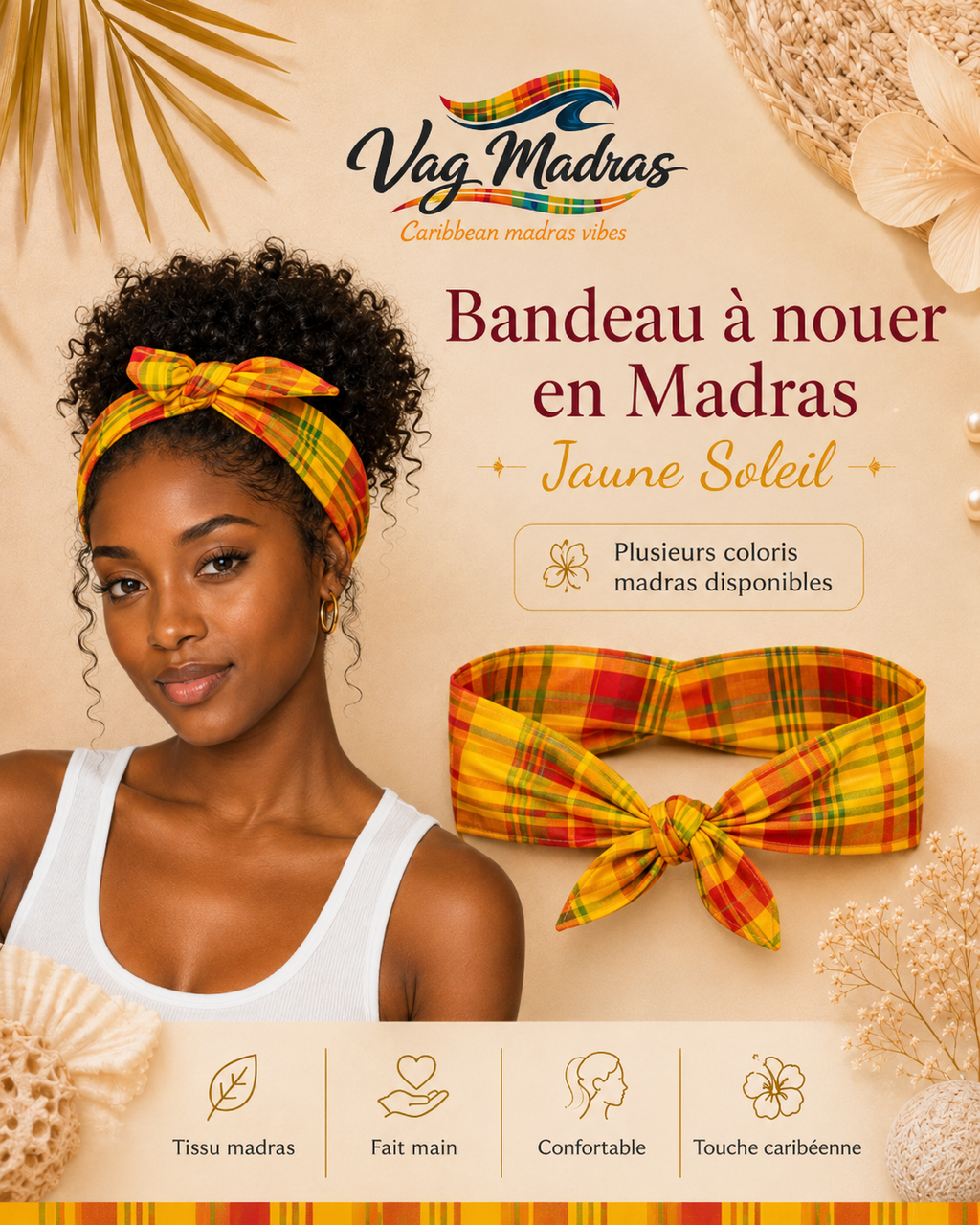 Bandeau à nouer en Madras – Vag Madras