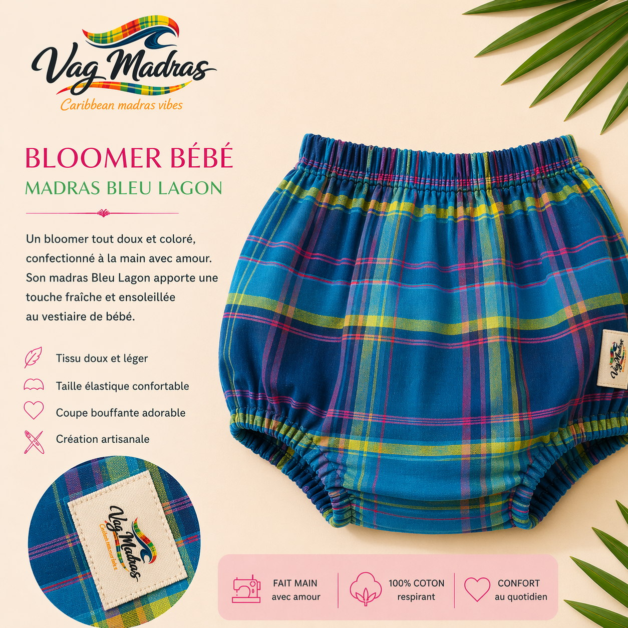 Bloomer bébé bleu lagon – fait main