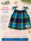 Blouse bébé-enfant madras Bleu Lagon – fait main