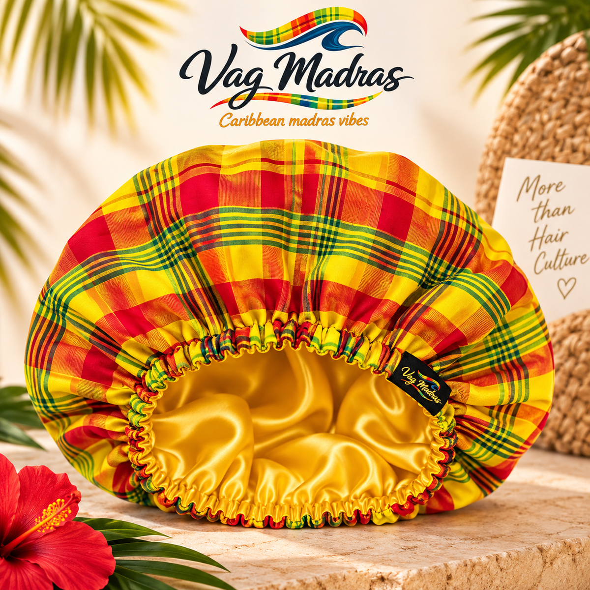 Bonnet satin et madras Jaune Soleil fait main - Vag Madras