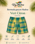 Bermuda garçon madras Vert Citron – fait main