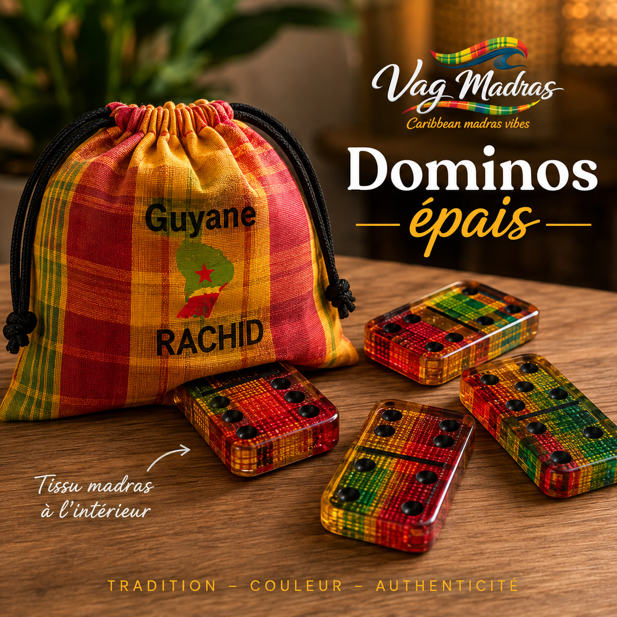 Jeu de dominos madras personnalisé – Modèle épais