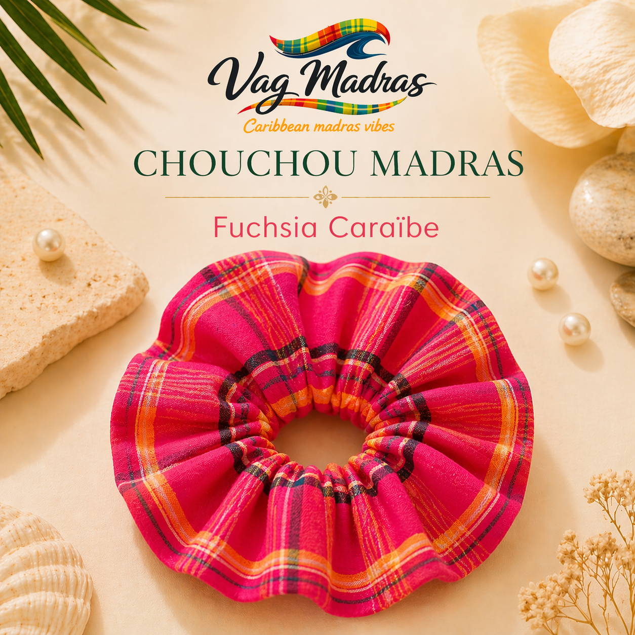 Chouchou Madras Fuchsia Caraïbe – fait main
