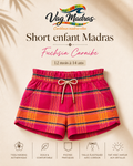 Short enfant madras Fuchsia Caraïbe – fait main