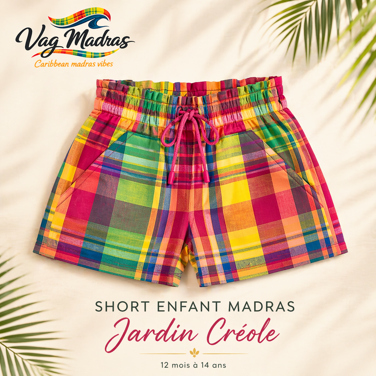 Short enfant madras Jardin Créole – fait main