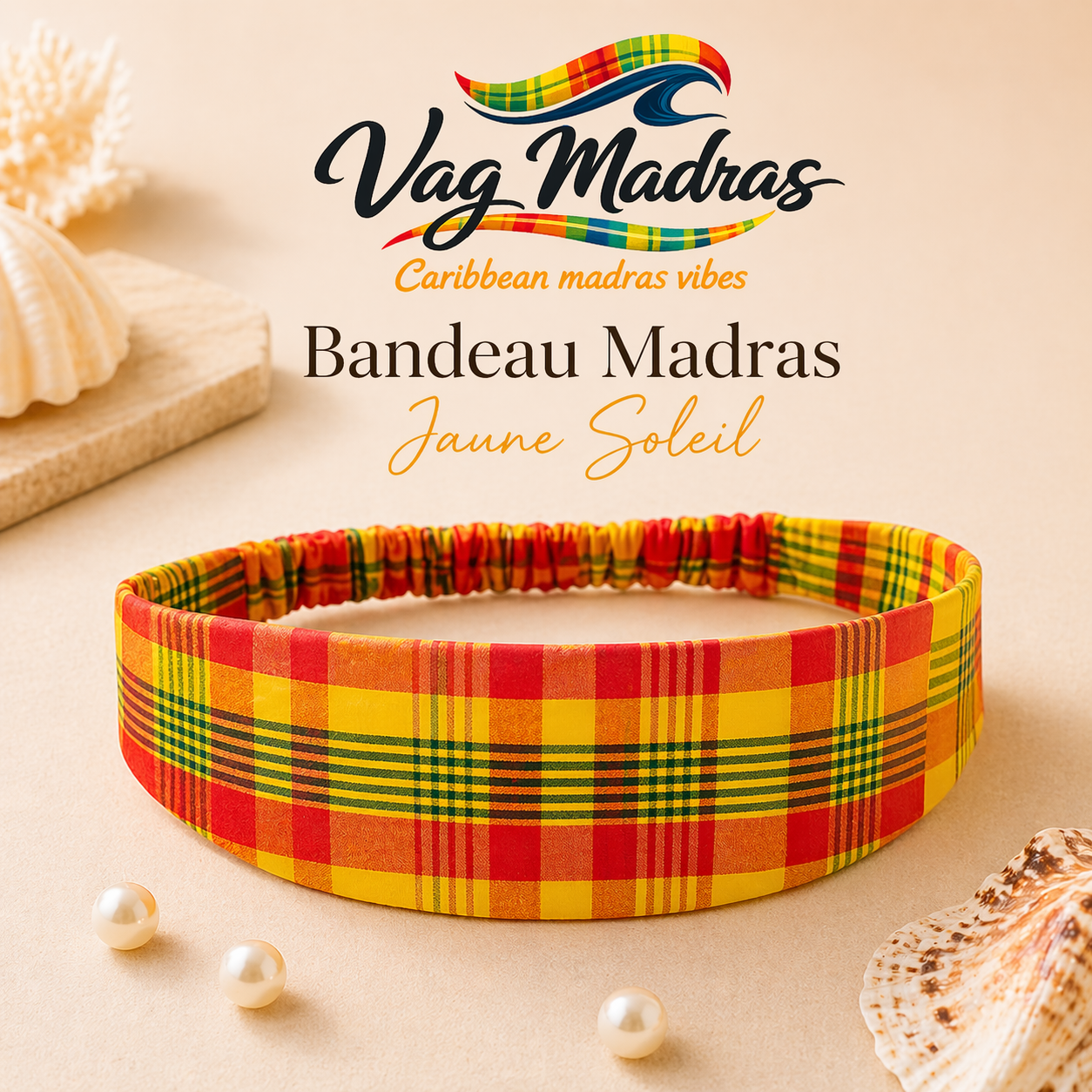 Bandeau Madras Soleil Jaune – fait main