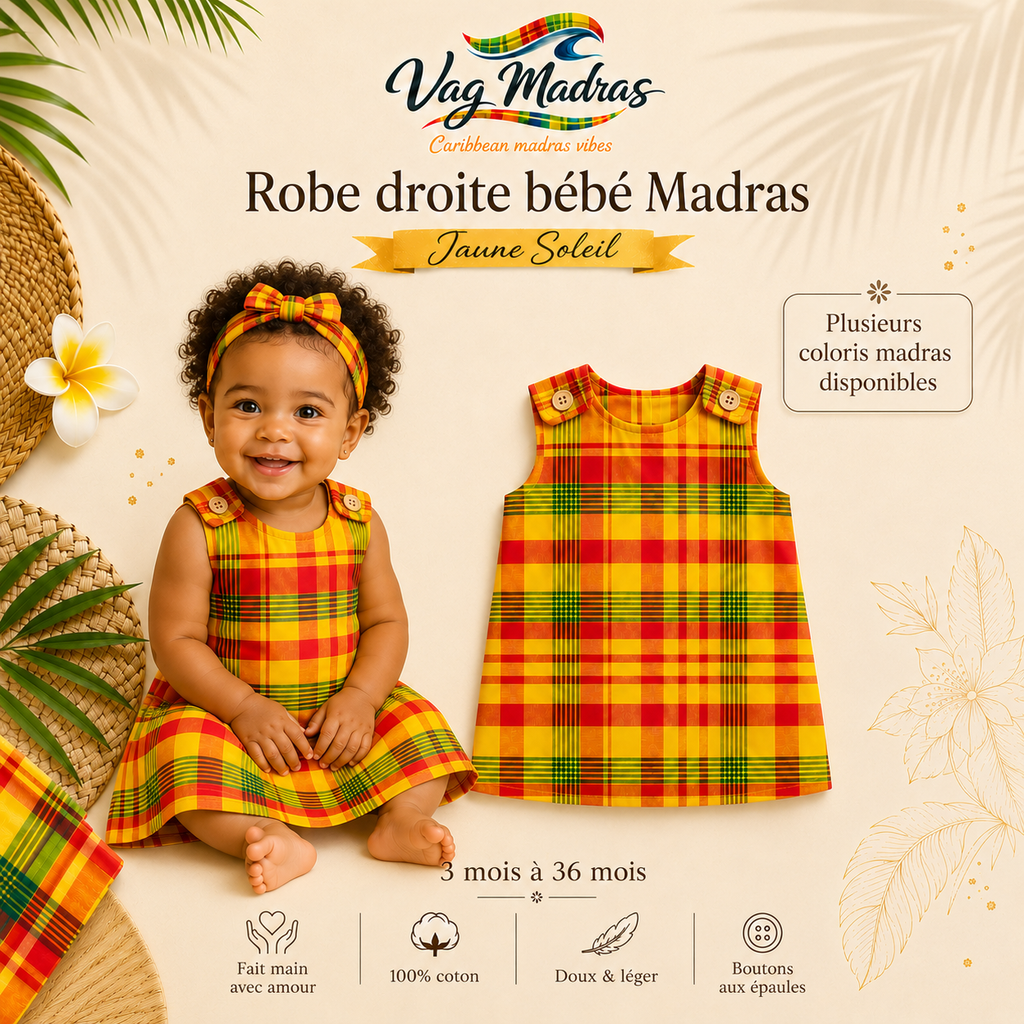 Robe droite bébé madras – fait main