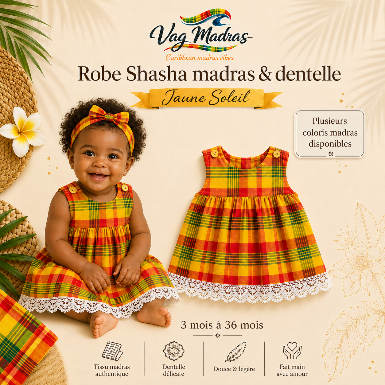 Robe Shasha madras & dentelle – fait main