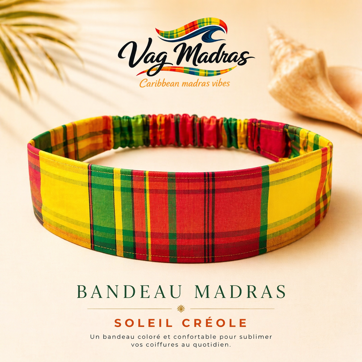 Bandeau Madras Soleil Créole – fait main