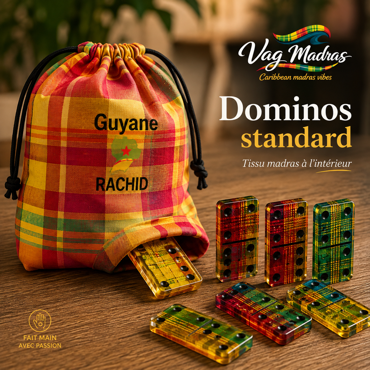 Jeu de dominos madras personnalisé – Modèle fin