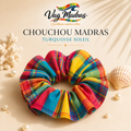 Chouchou Madras Turquoise Soleil – fait main
