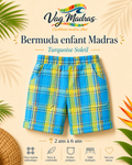 Bermuda garçon madras Turquoise Soleil – fait main